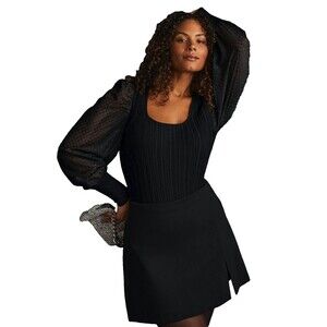 Anthropologie Puff-Sleeve Shimmer Sweater Blouse Women Size S Black  New